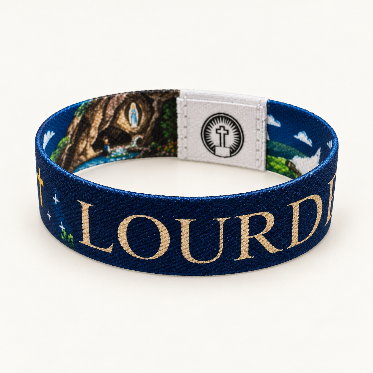 Bracelet Bible Band Croix et Sanctuaire de Lourdes : Inscription Lourdes